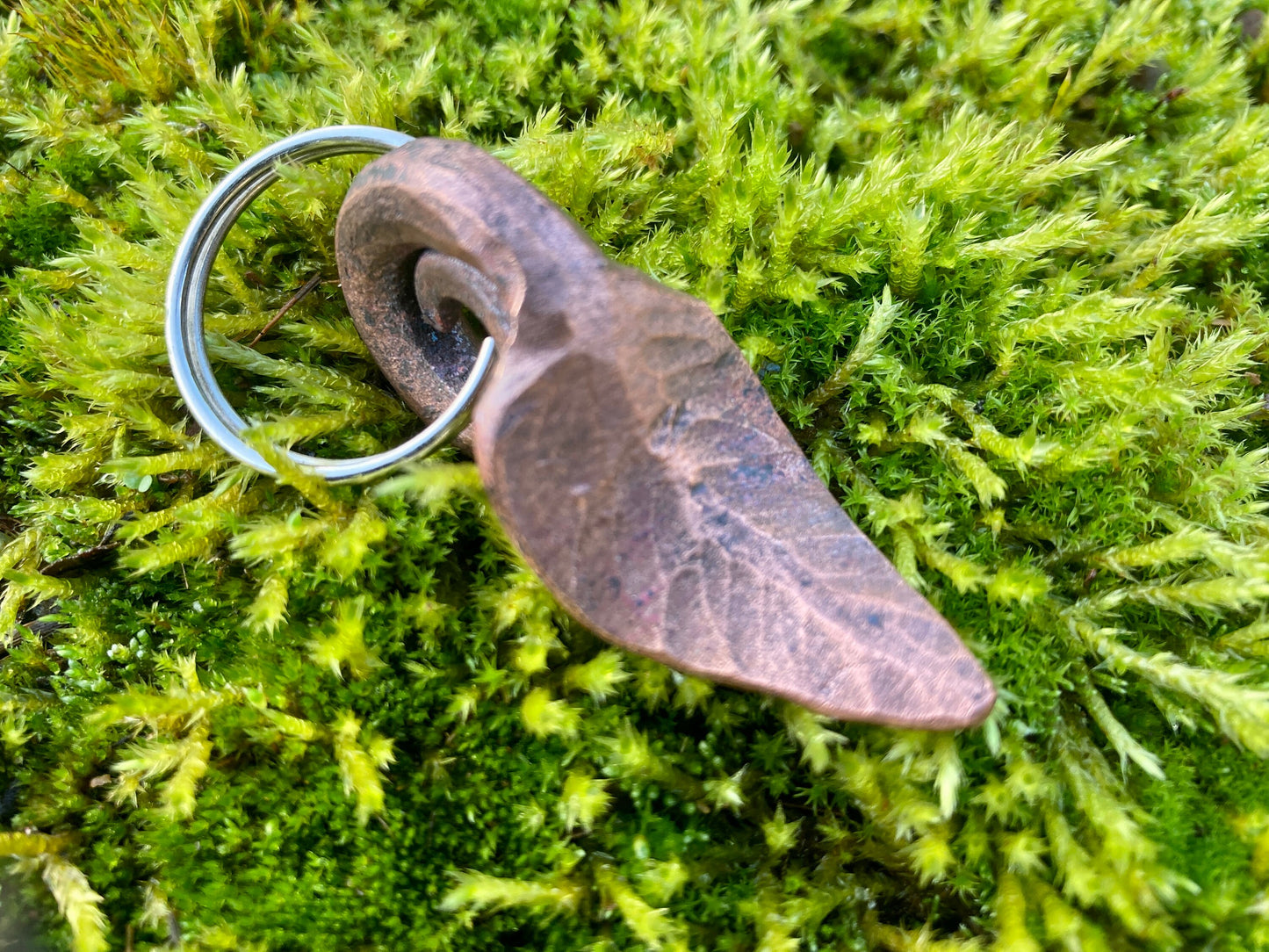 Hand forged leaf keyring/key fob/Blacksmith leaf