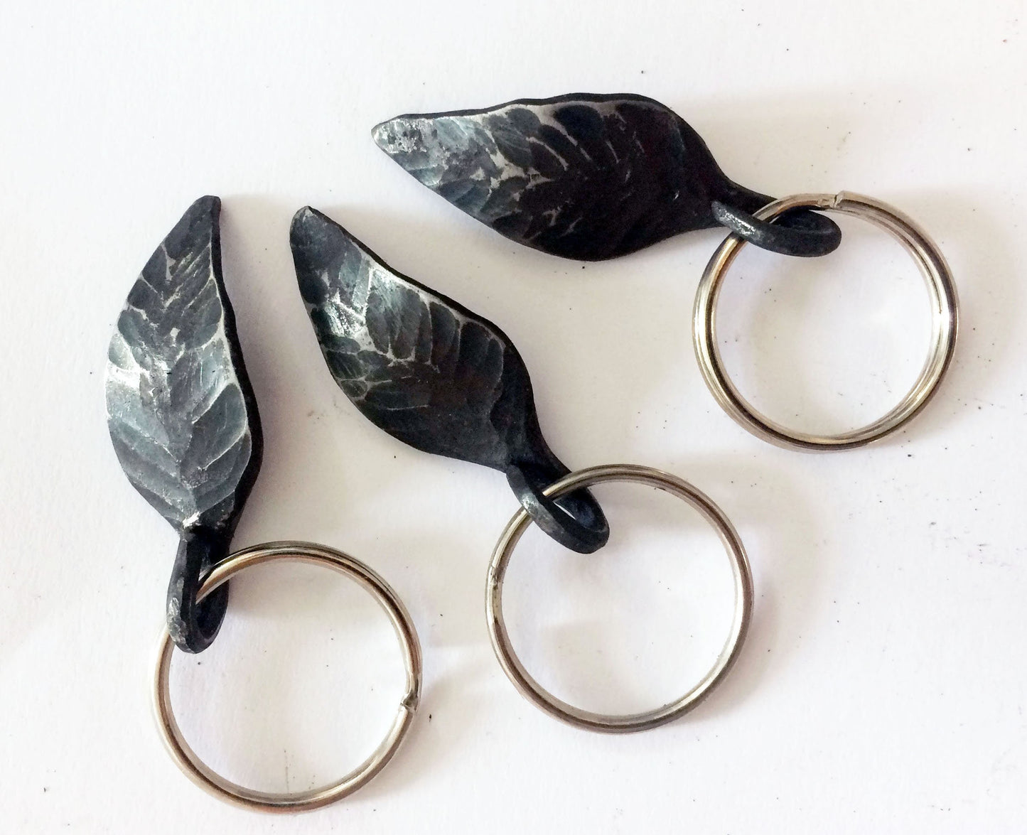 Hand forged leaf keyring/key fob/Blacksmith leaf