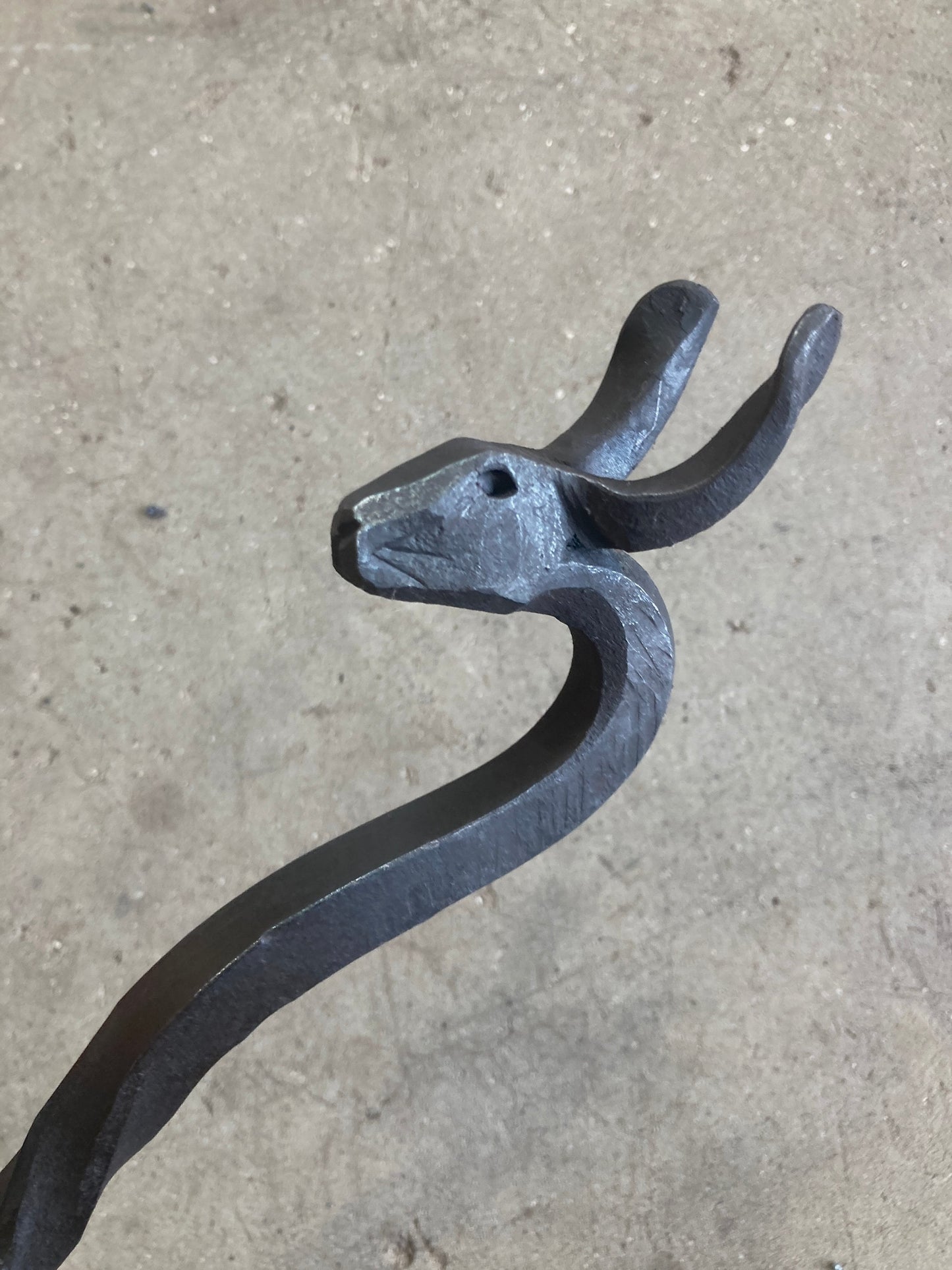 Rabbit fire poker/Hand forged hare head/blacksmith fire pit tool