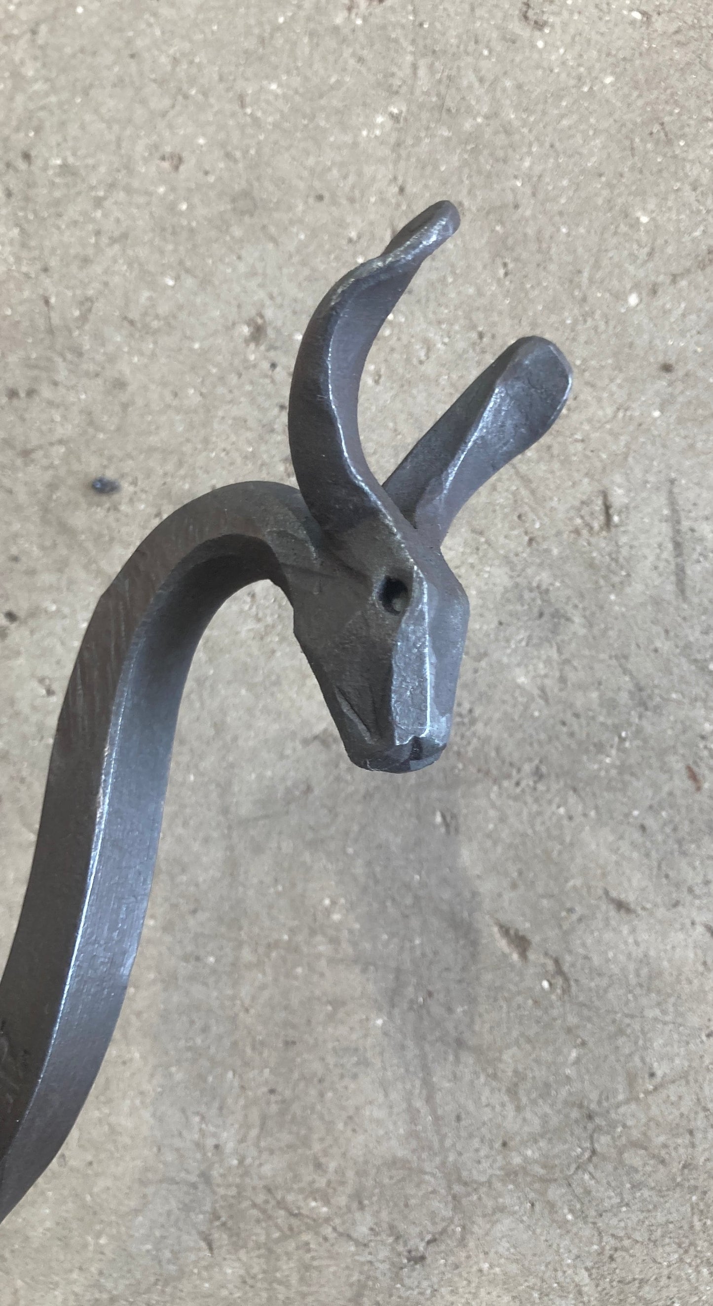 Rabbit fire poker/Hand forged hare head/blacksmith fire pit tool