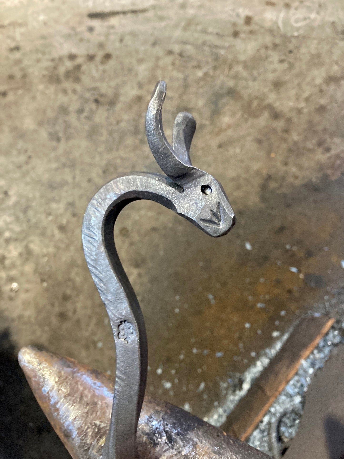 Rabbit fire poker/Hand forged hare head/blacksmith fire pit tool